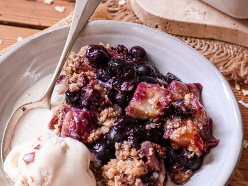 Crumble Vegan Myrtilles & Pêches ou Crisp
