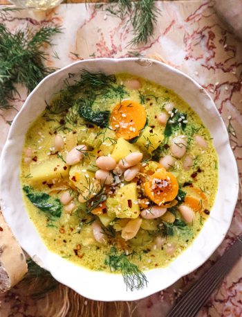 Soupe Vegan aux Haricots Blancs, Pommes de Terre, Citron et Aneth