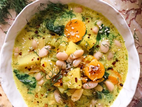 Soupe Vegan aux Haricots Blancs, Pommes de Terre, Citron et Aneth